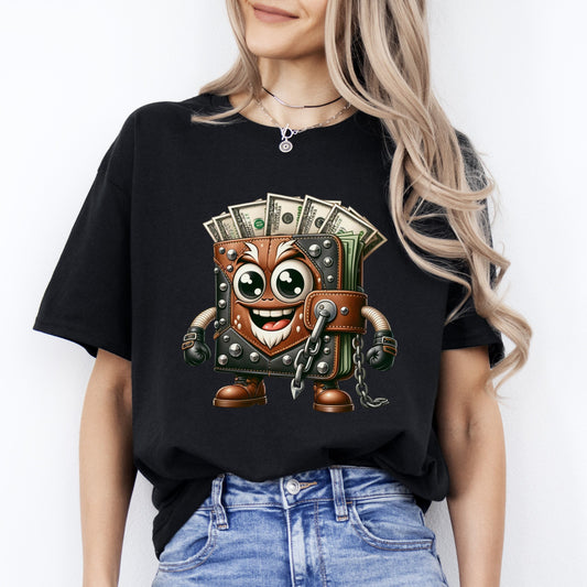 Funny Wallet with money T-Shirt gift Cool rich smiley wallet Unisex tee Black Navy Dark Heather-Black-Family-Gift-Planet