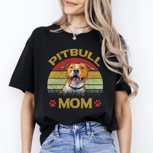 Pitbull Mom Retro T-Shirt gift Pitbull Dog mama Unisex tee Black Navy Dark Heather-Black-Family-Gift-Planet