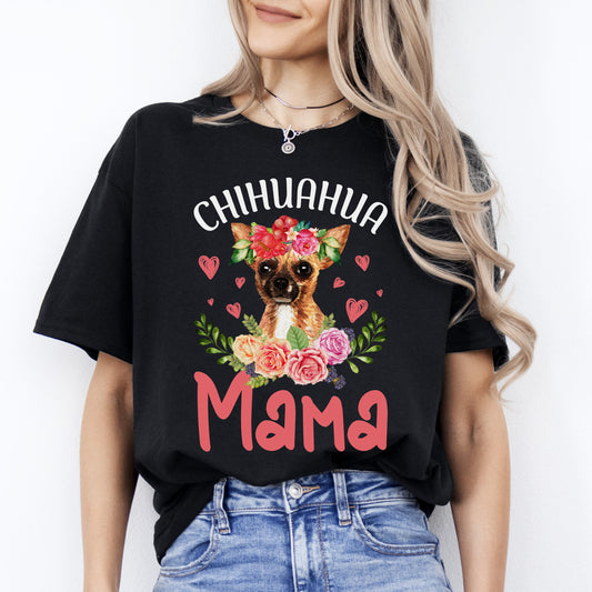 Chihuahua Mama T-Shirt gift Flowers Chihuahua Dog mom Unisex tee Black Navy Dark Heather-Black-Family-Gift-Planet