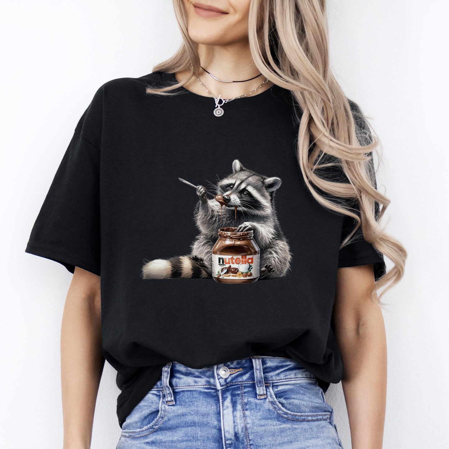 Funny racoon eating chocolate T-Shirt streetwear choco lover Unisex tee Black Navy Dark Heather-Black-Family-Gift-Planet