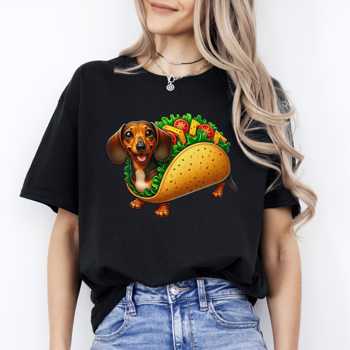 Dachshund Taco T-Shirt gift Taco lover Dachshund dog mom Unisex tee Black Navy Dark Heather-Black-Family-Gift-Planet