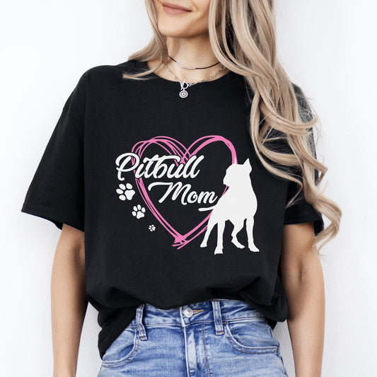 Pitbull mom T-Shirt gift Heart Pitbull paws Dog mama Unisex tee Black Navy Dark Heather-Black-Family-Gift-Planet