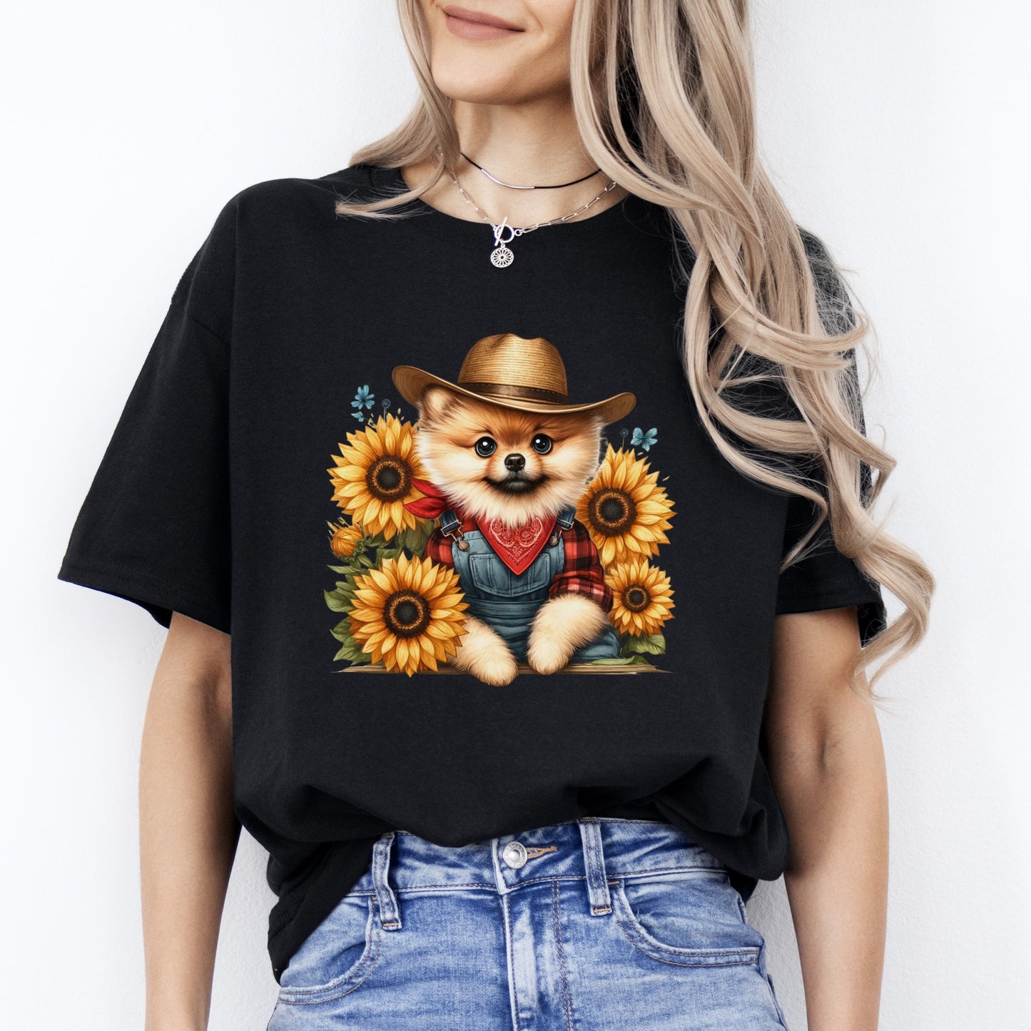 Shpits in sunflowers T-Shirt gift Shpits dog in hat Unisex tee Black Navy Dark Heather-Black-Family-Gift-Planet