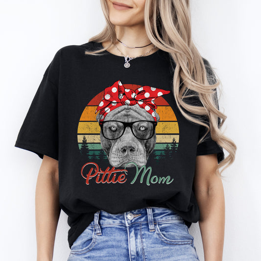 Pittie Mom Retro T-Shirt gift Pitbull Dog mom Unisex tee Black Navy Dark Heather-Black-Family-Gift-Planet