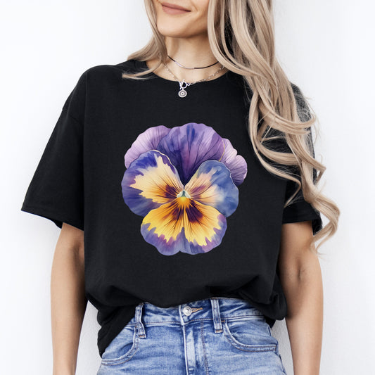 Violet flower watercolor T-Shirt gift Mother's day Unisex tee Black Navy Dark Heather-Black-Family-Gift-Planet