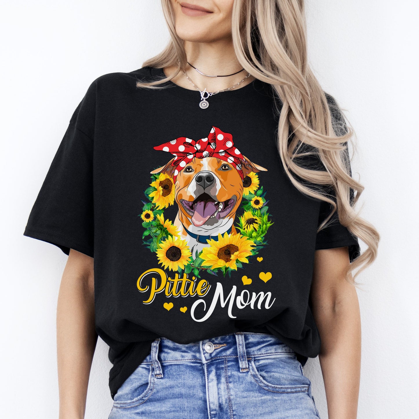 Sunflowers Pittie Mom T-Shirt gift Pitbull Dog mama Unisex tee Black Navy Dark Heather-Black-Family-Gift-Planet