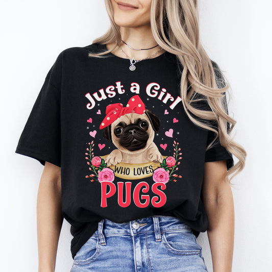 Just a girl who loves pugs T-Shirt gift Pugs Dog mom Unisex tee Black Navy Dark Heather-Black-Family-Gift-Planet