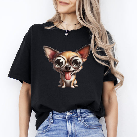 Funny Chihuahua dog T-Shirt gift Small Dog Big eyes dog lover Unisex tee Black Navy Dark Heather-Black-Family-Gift-Planet