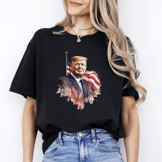 Stylish Donald Trump US flag T-Shirt American election Unisex tee Black Navy Dark Heather-Black-Family-Gift-Planet