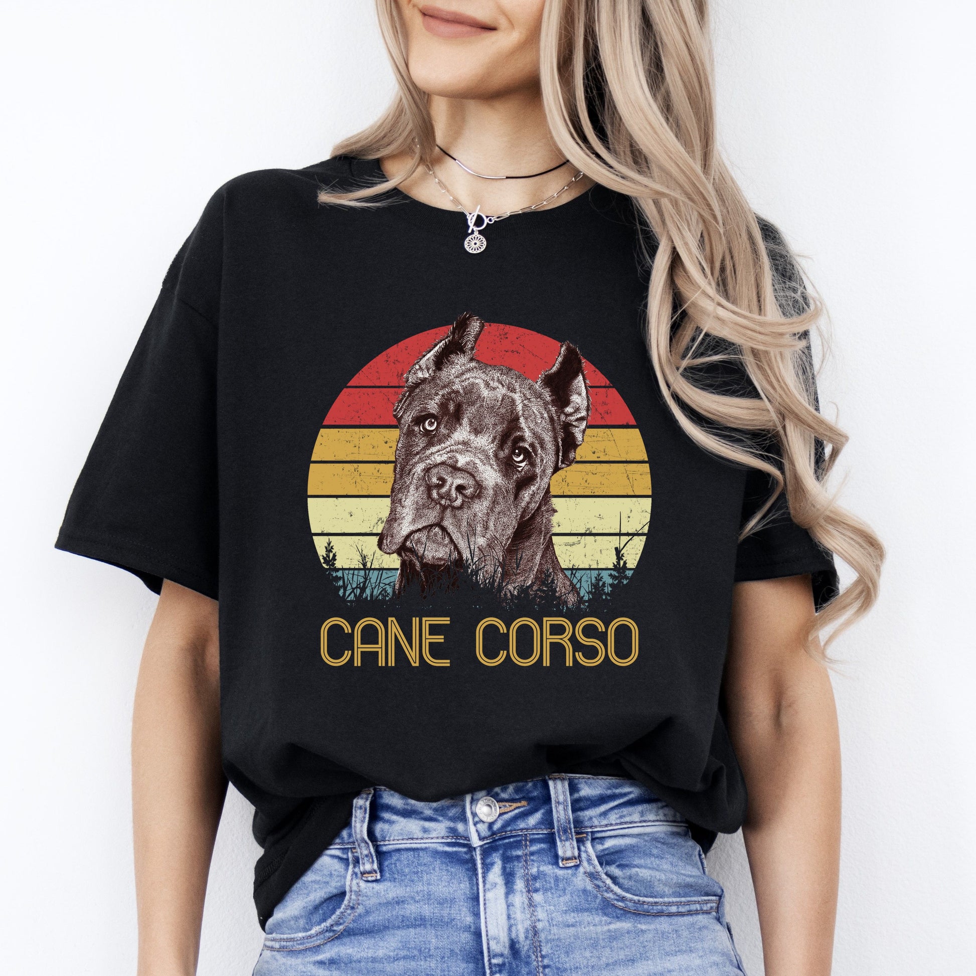 Cane Corso Retro T-Shirt gift Cane Corso Dog mom Unisex tee Black Navy Dark Heather-Black-Family-Gift-Planet