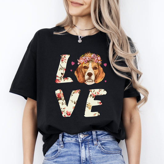 Love Dog T-Shirt gift Flowers Dog mom Unisex tee Black Navy Dark Heather-Black-Family-Gift-Planet