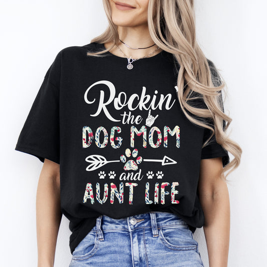 Rockin' the Dog Mom and Aunt life T-Shirt gift Auntie Dog mama Unisex tee Black Navy Dark Heather-Black-Family-Gift-Planet