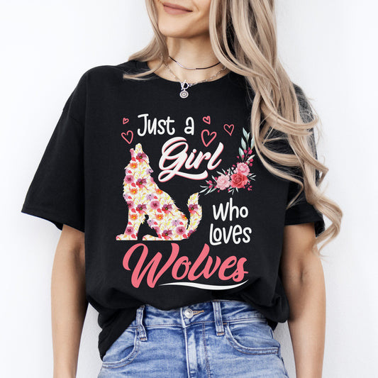 Just a girl who loves wolves T-Shirt gift Dog mom Unisex tee Black Navy Dark Heather-Black-Family-Gift-Planet