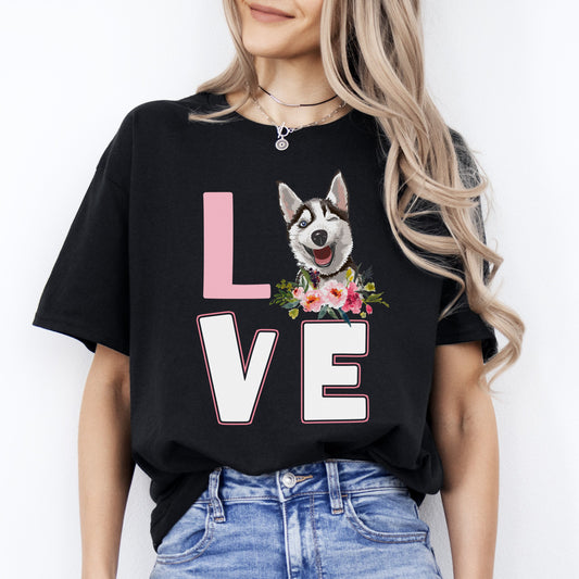 Love Husky T-Shirt gift Husky Dog mom Unisex tee Black Navy Dark Heather-Black-Family-Gift-Planet