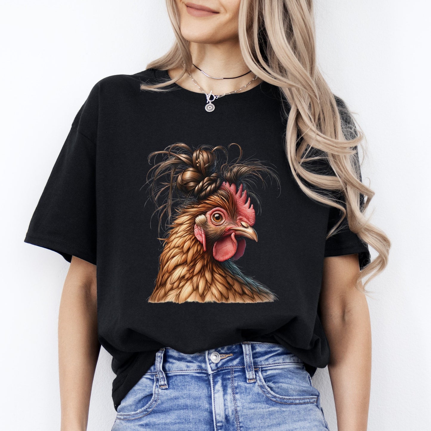 Messy Bun Hen T-Shirt gift Funny Messy bun farmer chick lover Unisex tee Black Navy Dark Heather-Black-Family-Gift-Planet