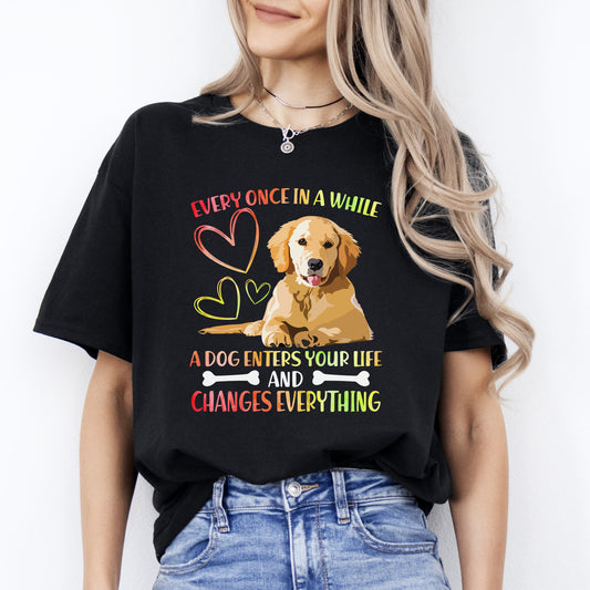 A dog enters your life T-Shirt gift heart golden retriever Dog mom Unisex tee Black Navy Dark Heather-Black-Family-Gift-Planet