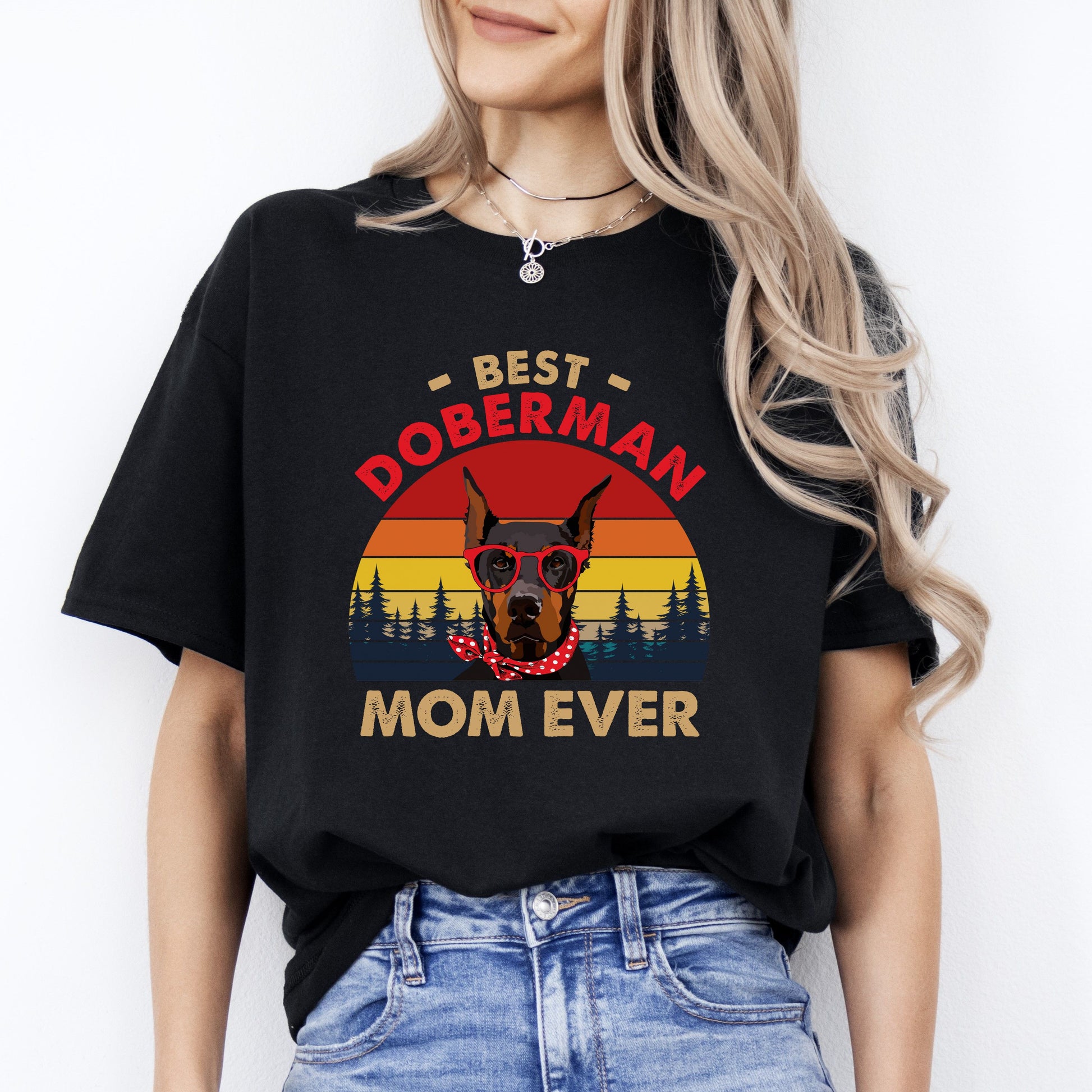 Best Doberman mom ever T-Shirt gift Retro Doberman Dog mama Unisex tee Black Navy Dark Heather-Black-Family-Gift-Planet
