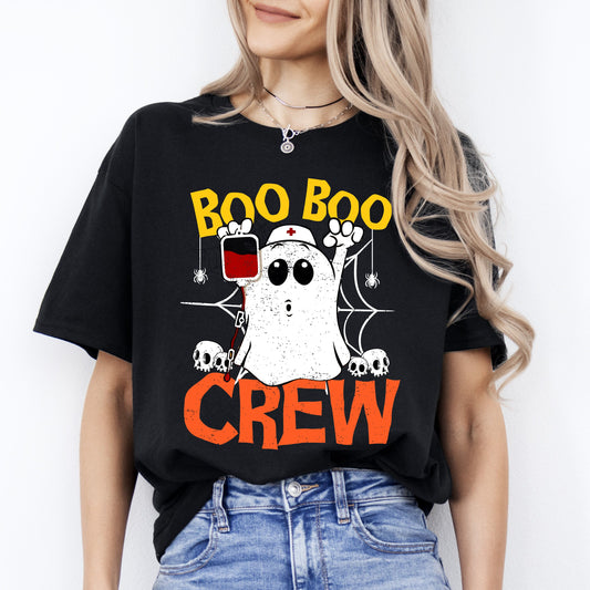 Boo boo crew Halloween Unisex T-Shirt Scary Spooky Nurse ghost Blood bank phlebotomist tee Black Dark Chocolate-Black-Family-Gift-Planet