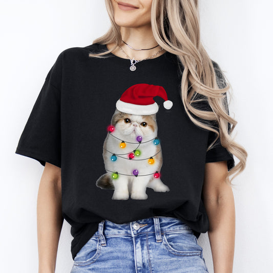 Cat Noel T-Shirt gift Christmas lamp Santa Cat mom Unisex Tee Black Navy Dark Heather-Black-Family-Gift-Planet