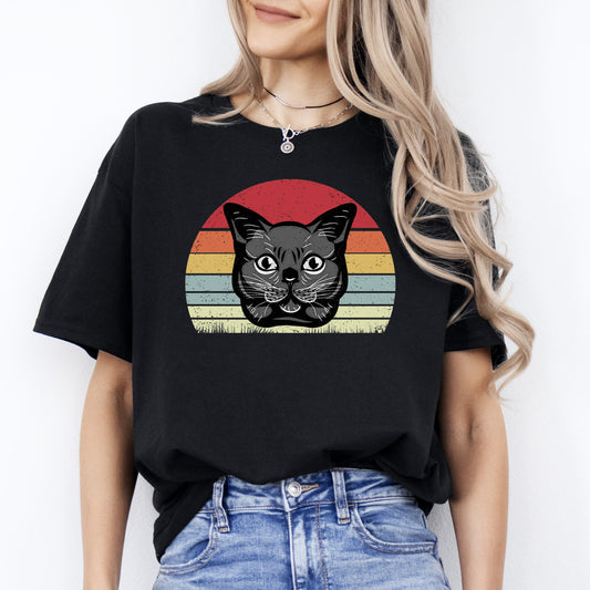Cat Retro T-Shirt gift Trendy Black Cat mom cat dad Unisex Tee Black Navy Dark Heather-Black-Family-Gift-Planet