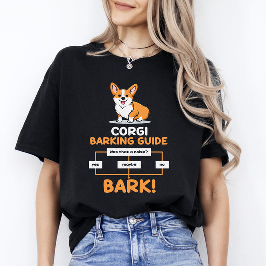Corgi barking guide T-Shirt gift Funny Corgi Dog mom Unisex tee Black Navy Dark Heather-Black-Family-Gift-Planet