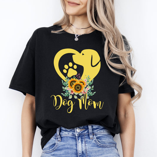 Dog Mom Heart T-Shirt gift Floral Dog mama Unisex tee Black Navy Dark Heather-Black-Family-Gift-Planet