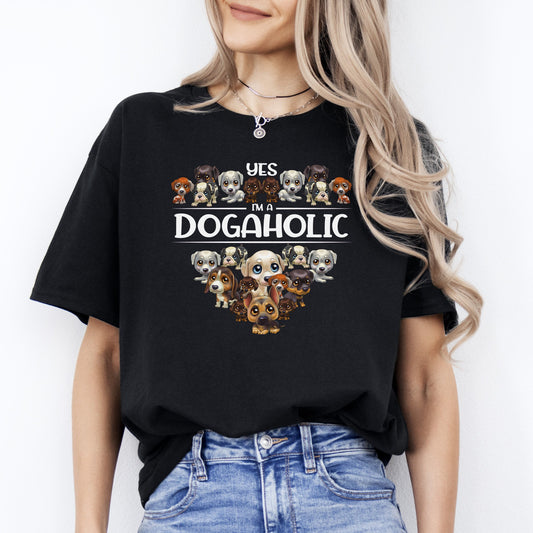 Dogaholic T-Shirt gift Yes I'm dogaholic heart Dog mom Unisex tee Black Navy Dark Heather-Black-Family-Gift-Planet