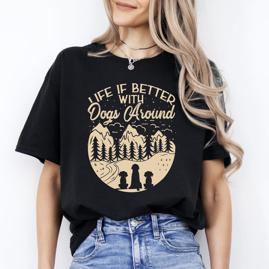 Life is better with dogs around T-Shirt gift Adventure Dog mom Unisex tee Black Navy Dark Heather-Black-Family-Gift-Planet