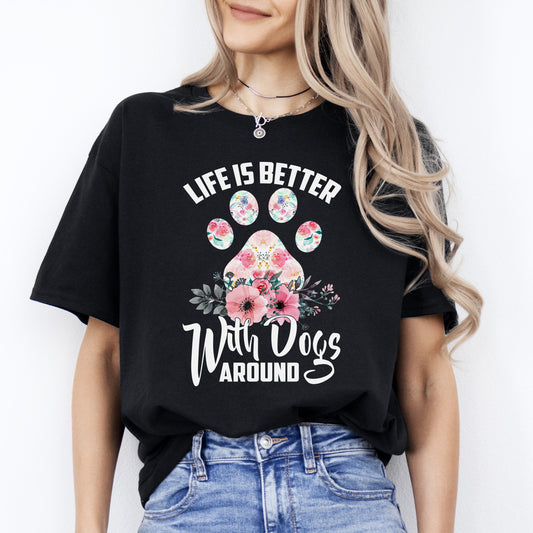 Dog mama T-Shirt gift Life is better with dogs around Unisex tee Black Navy Dark Heather-Black-Family-Gift-Planet