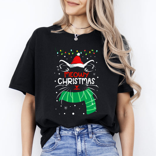 Meowy Christmas T-Shirt gift Christmas Cat mom Unisex Tee Black Navy Dark Heather-Black-Family-Gift-Planet