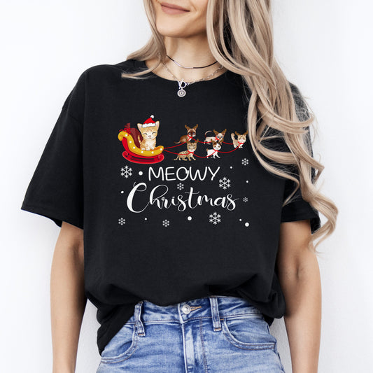 Meowy Christmas Design T-Shirt gift Cat Santa Cat mom Unisex Tee Black Navy Dark Heather-Black-Family-Gift-Planet