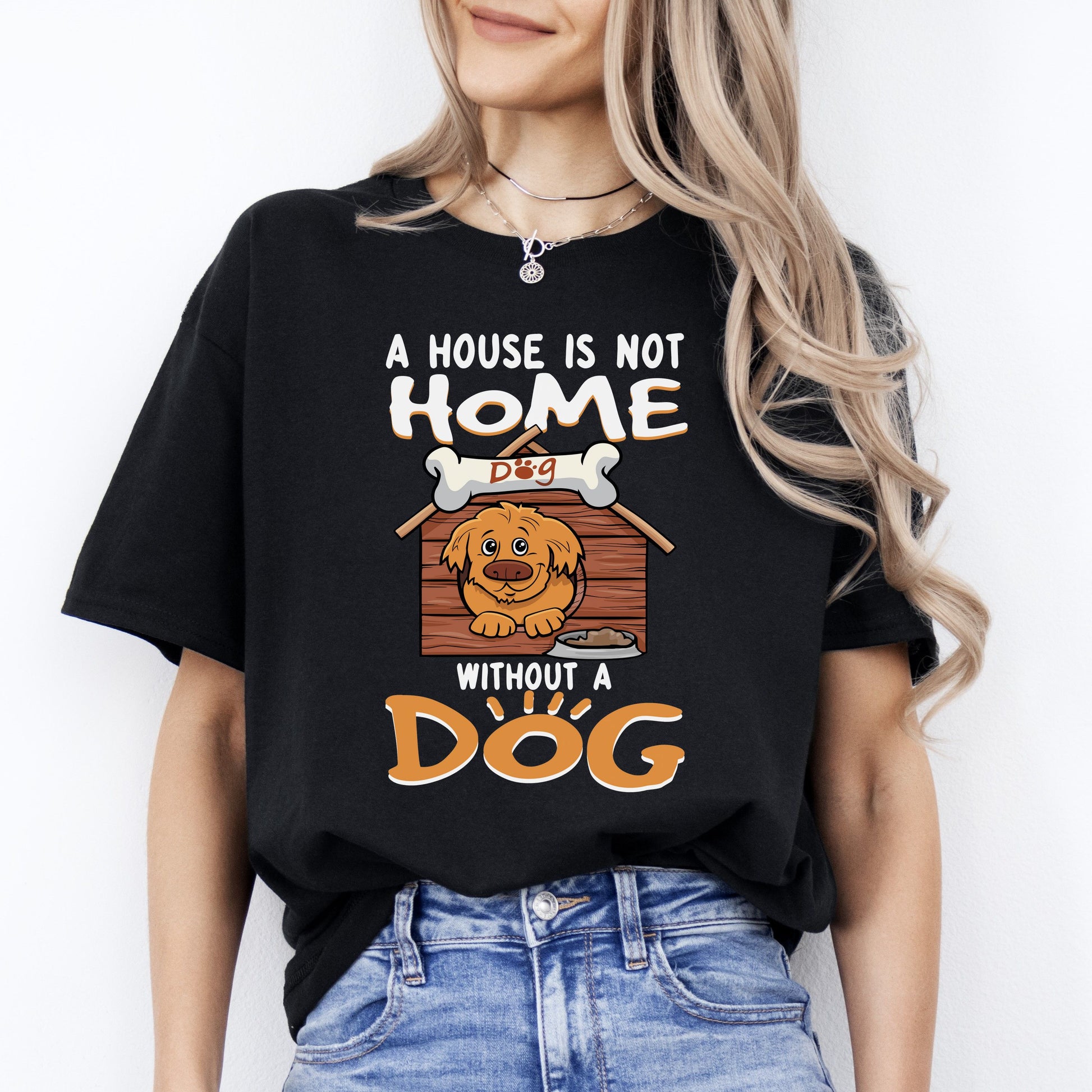 A house is not home without dog T-Shirt gift Dog mom Unisex tee Black Navy Dark Heather-Black-Family-Gift-Planet