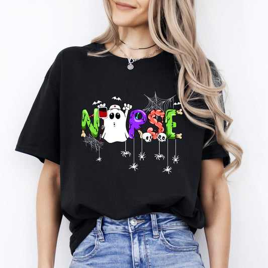 Nurse Boo Halloween Unisex T-Shirt Registered Nurse Spooky tee Black Dark Chocolate-Black-Family-Gift-Planet