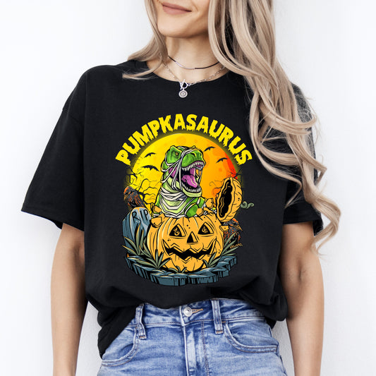 Pumpkasaurus Halloween Unisex T-Shirt cute pumpkin dinosaur spooky season tee Black Dark Chocolate-Black-Family-Gift-Planet