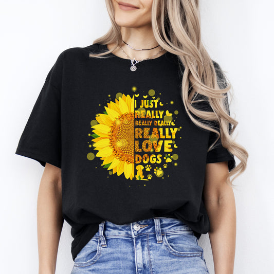 Really love dogs T-Shirt gift Sunflower Dog mom Unisex tee Black Navy Dark Heather-Black-Family-Gift-Planet