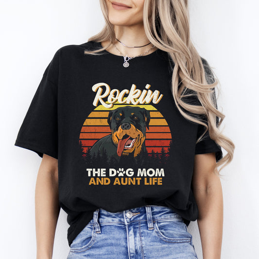 Rockin The Dog Mom and aunt life T-Shirt gift retro Auntie Dog mama Unisex tee Black Navy Dark Heather-Black-Family-Gift-Planet