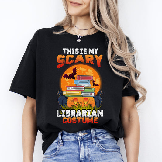 Scary librarian costume Halloween Unisex T-Shirt Library reading teacher tee Black Dark Heather-Black-Family-Gift-Planet