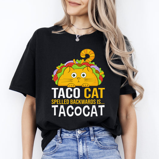 Taco Cat Spelled backwards T-Shirt gift Taco lover Cat mom Unisex Tee Black Navy Dark Heather-Black-Family-Gift-Planet
