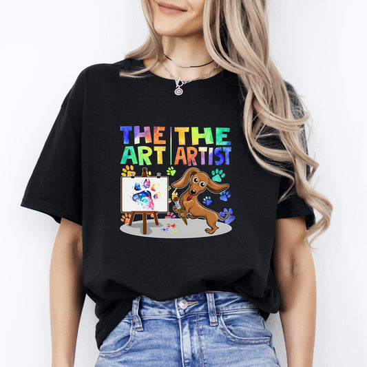 Dog Artist T-Shirt gift Funny colorful dachshund Dog mom Unisex tee Black Navy Dark Heather-Black-Family-Gift-Planet