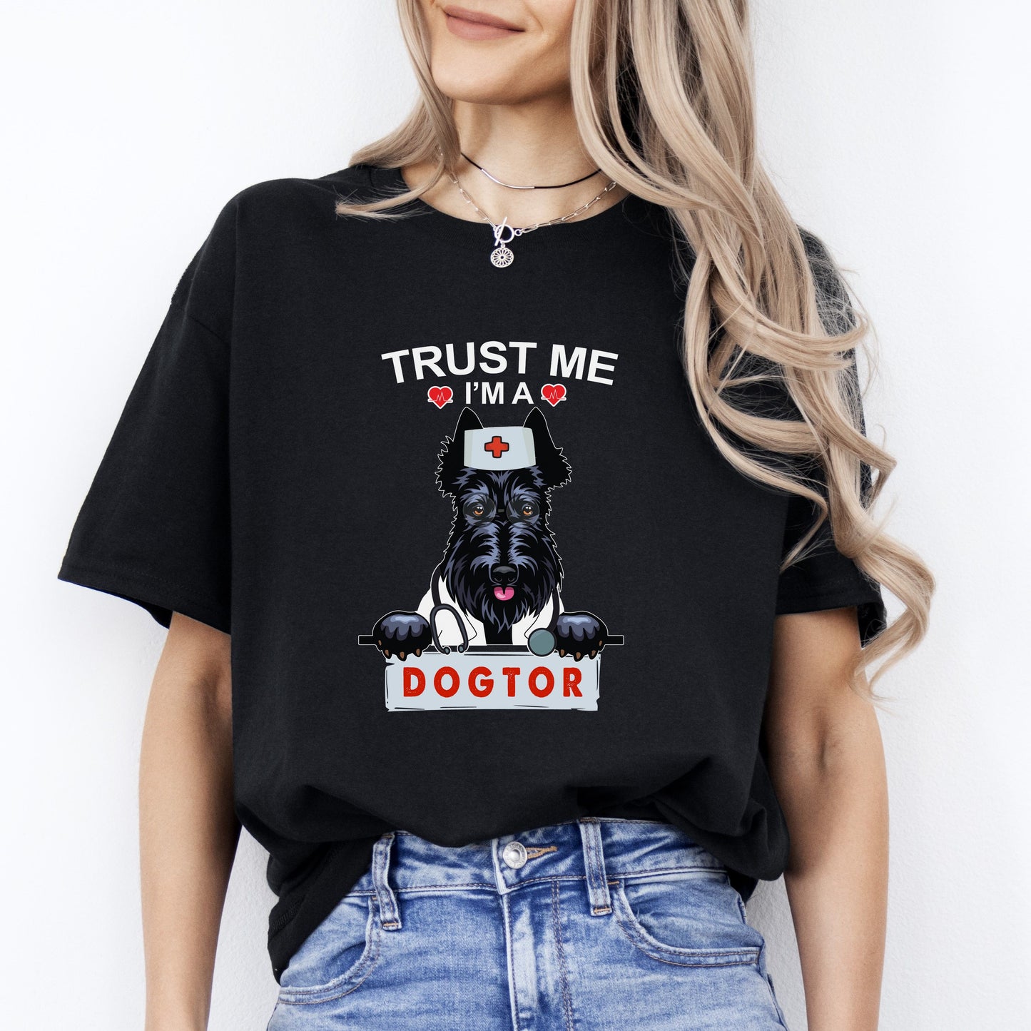 Trust me I'm a Dogtor T-Shirt gift Medical Doctor Dog mom Unisex tee Black Navy Dark Heather-Black-Family-Gift-Planet