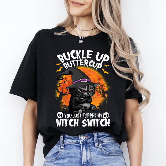 Witch switch Halloween Unisex T-Shirt Scary Spooky funny grumpy cat tee Black Dark Chocolate-Black-Family-Gift-Planet