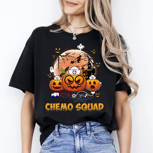 Chemo squad Halloween Unisex T-Shirt Scary Spooky Oncology nurse team tee Black Dark Heather-Black-Family-Gift-Planet