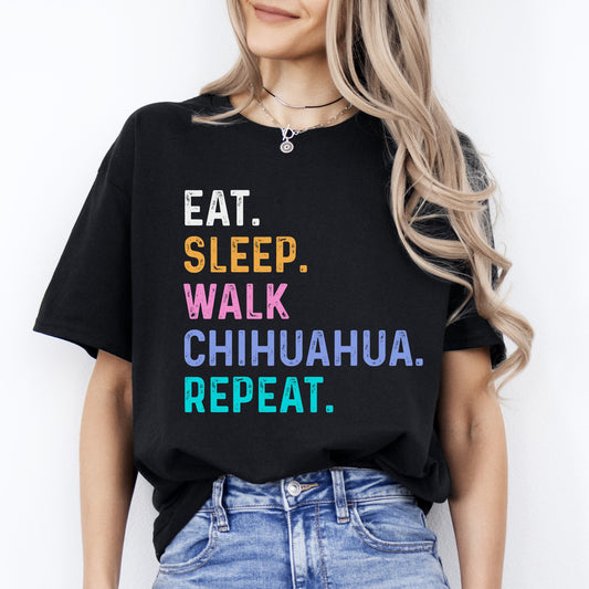 Chihuahua Unisex T-Shirt Eat Sleep Walk Chihuahua Repeat Chihuahua Dog lover gift-Black-Family-Gift-Planet