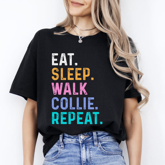 Collie Unisex T-Shirt Eat Sleep Walk Collie Repeat Collie Dog lover gift-Black-Family-Gift-Planet