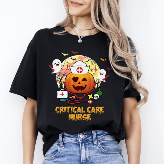 Critical care nurse Halloween Unisex T-Shirt Scary Spooky CCU intensive care nurse tee Black Dark Heather-Black-Family-Gift-Planet