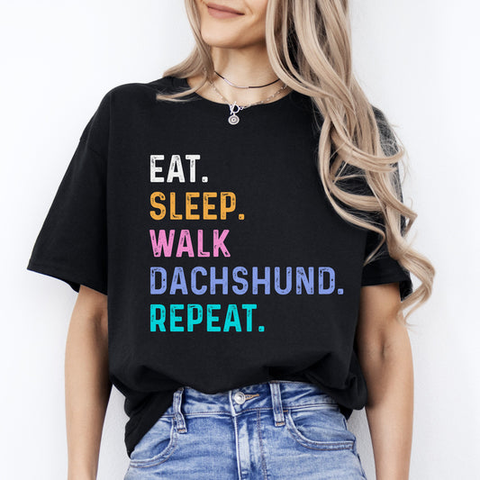 Dachshund Unisex T-Shirt Eat Sleep Walk Dachshund Repeat Dachshund Dog lover gift Dachshund mom-Black-Family-Gift-Planet