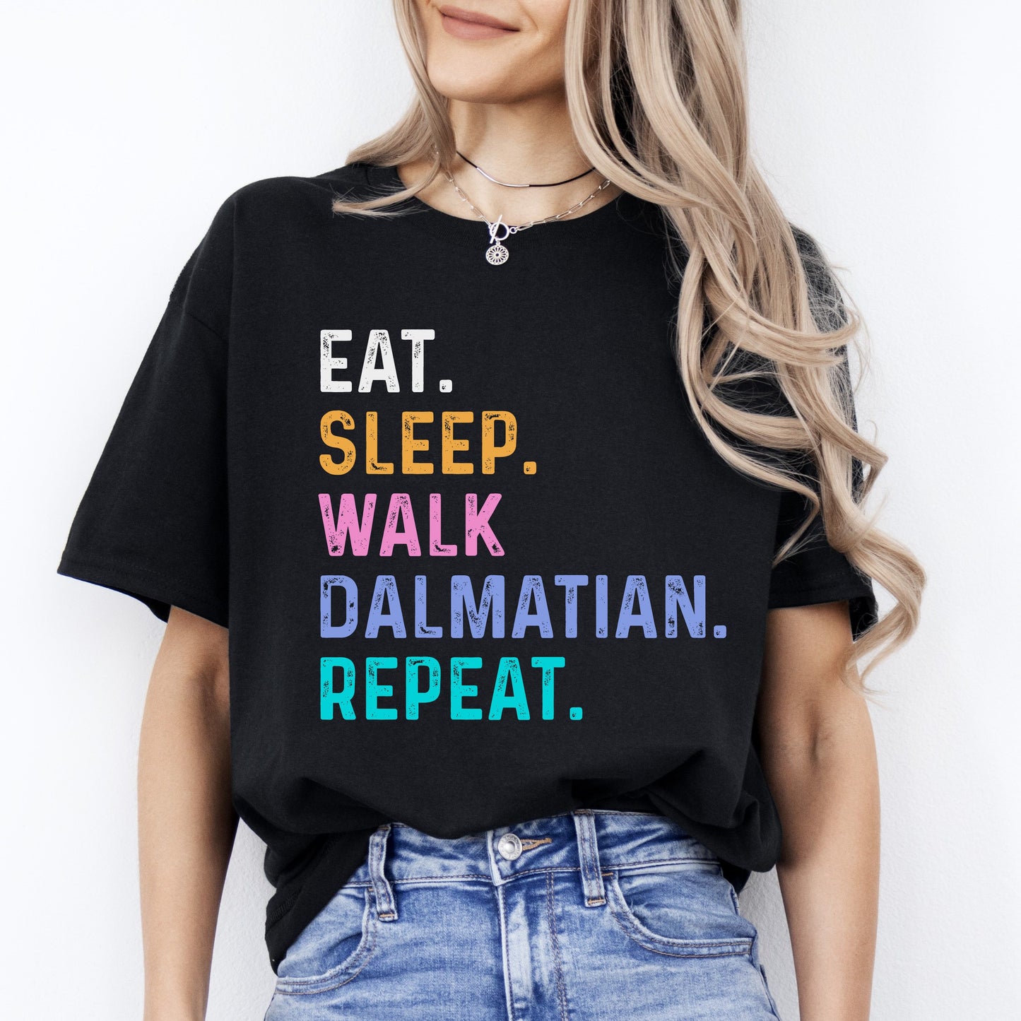 Dalmatian Unisex T-Shirt Eat Sleep Walk Dalmatian Repeat Dalmatian Dog lover gift Dalmatian mom-Black-Family-Gift-Planet