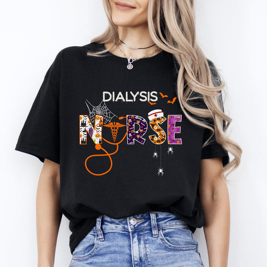 Dialysis nurse Halloween Unisex T-Shirt Scary Spooky Kidney Dialysis nurse tee Black Dark Heather-Black-Family-Gift-Planet