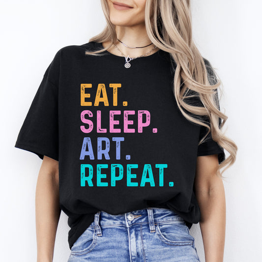 Eat sleep art repeat T-Shirt Artist Art teacher Unisex tee Black Navy Dark Heather-Black-Family-Gift-Planet