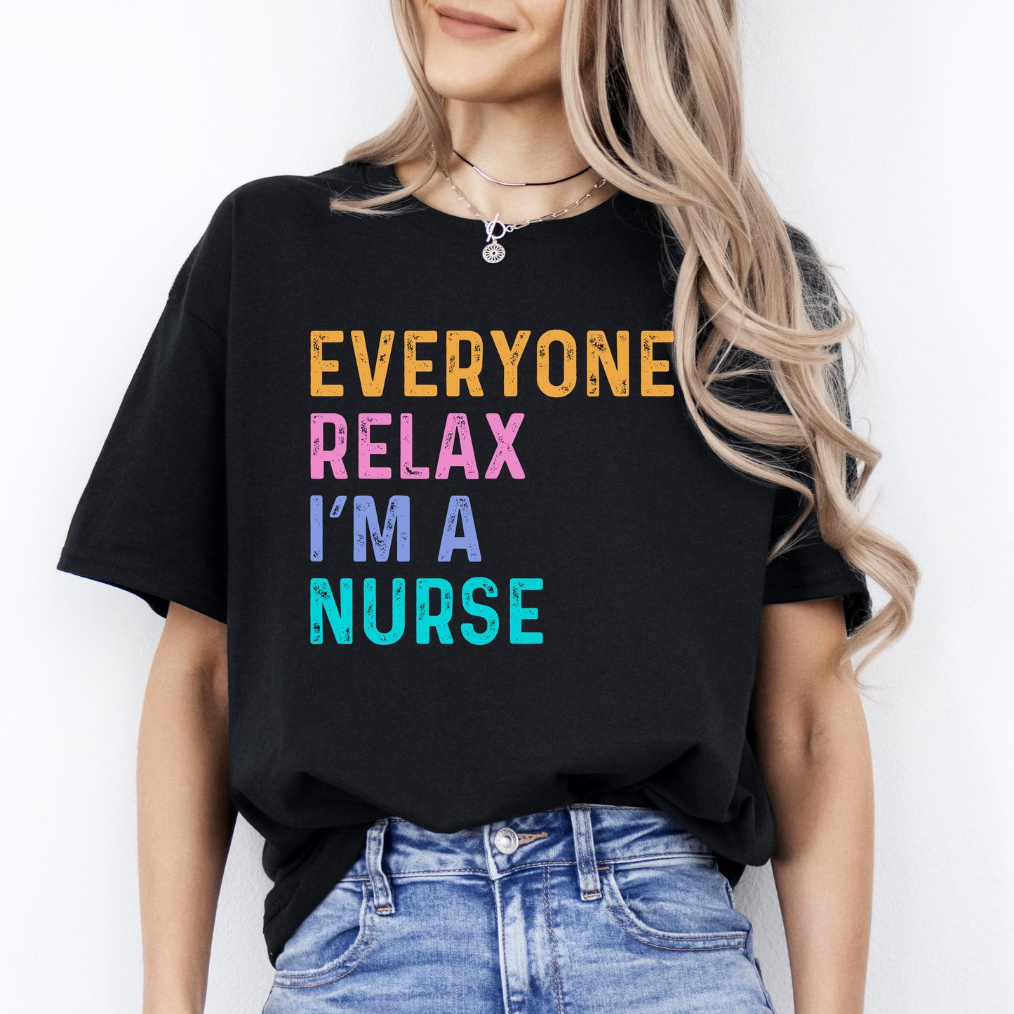 Funny Nurse T-Shirt Emergency Nurse Everyone relax I'm a nurse Unisex tee Black Navy Dark Heather-Black-Family-Gift-Planet